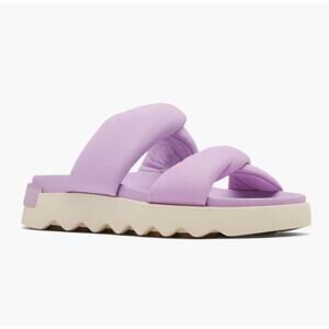 Sorel Viibe Twist Platform Slide Sandal Size 8 Lilac Leather Cushioned Comfy New